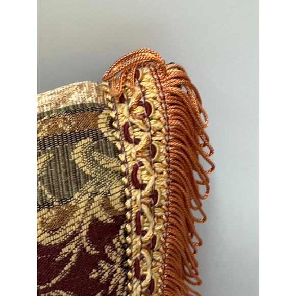 Croscill Home Tapestry Accent Pillow Boudoir Burgundy Gold Fringe Rectangular - Picture 6 of 12